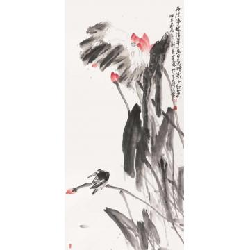 王福林国画花鸟雨洗净珠浮翠盖字画之家
