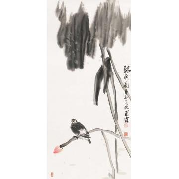 王福林国画花鸟听雨图字画之家