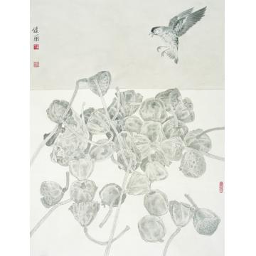 崔佳丽国画花鸟《灵禽鸣莲塘暮色已成影》字画之家