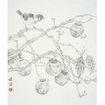 崔佳丽国画花鸟《红叶摇落露为霜》字画之家