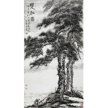 王晓国画山水双松图139X68cm字画之家