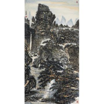 王晓国画山水山涧飞瀑图 146X78cm字画之家