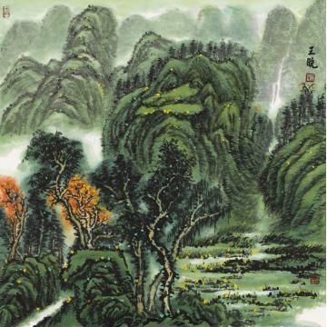 王晓国画山水雨后小山村  69×69cm字画之家