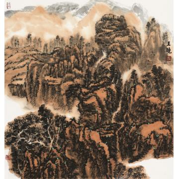 王晓国画山水霞光 69×69cm字画之家