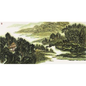 王晓国画山水宁静的小河字画之家