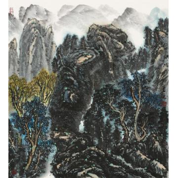 王晓国画山水梦里故乡山 69×69cm字画之家
