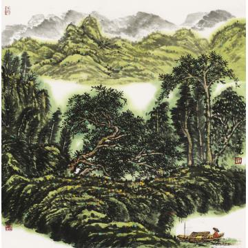 王晓国画山水美丽的八仙湖  69×69cm字画之家