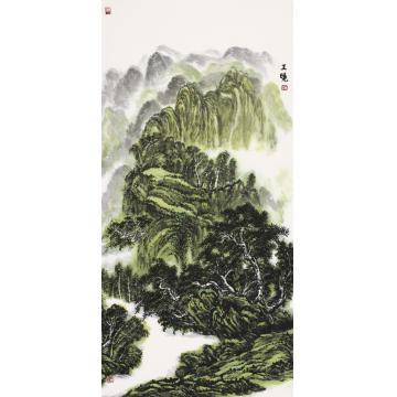 王晓国画山水翠玉碧云 139×68cm字画之家