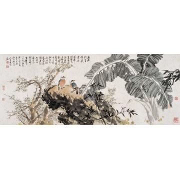 李泽民国画花鸟28蕉园春雨（跨栏）字画之家