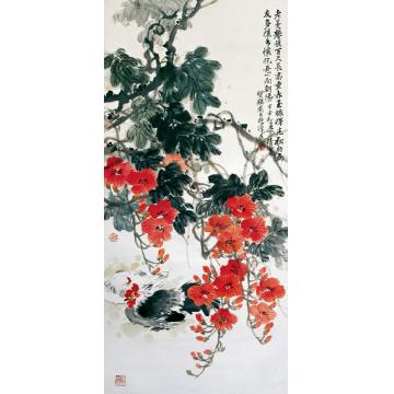 李泽民国画花鸟18凌霄双鸡字画之家