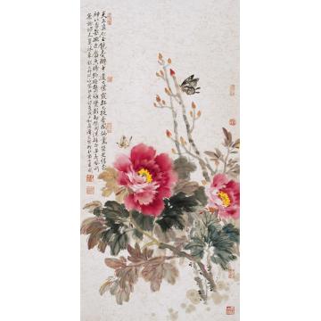 李泽民国画花鸟16牡丹双蝶字画之家