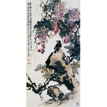 李泽民国画花鸟03紫藤八哥字画之家