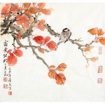 李泽民国画花鸟霜叶红于二月花字画之家