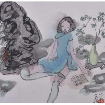 吴扬国画人物读书图字画之家