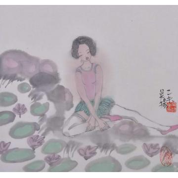 吴扬国画人物荷塘小憩字画之家