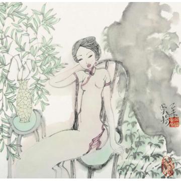 吴扬国画人物赏石图字画之家