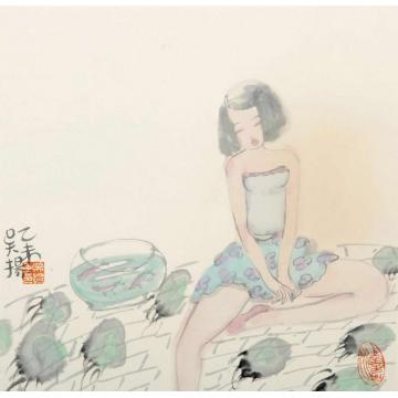 吴扬国画人物养鱼图字画之家