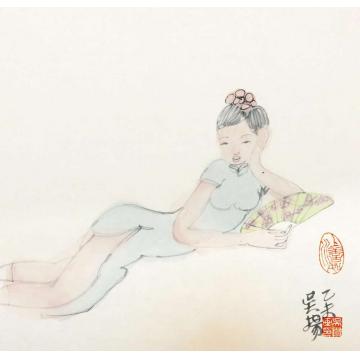 吴扬国画人物执扇少女字画之家