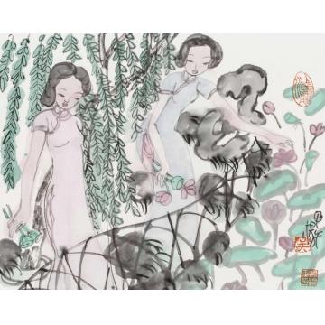 吴扬国画人物观荷字画之家