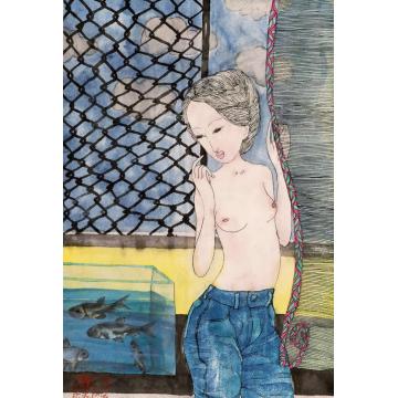 吴扬国画人物多云的夏日字画之家