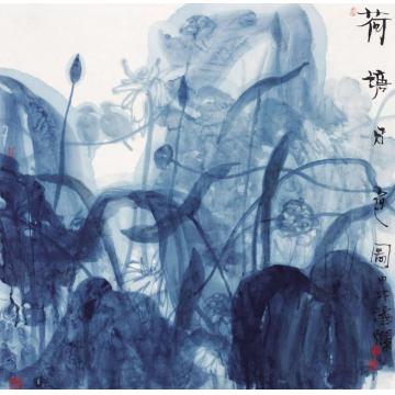 叶菩题国画花鸟荷塘月色图002字画之家
