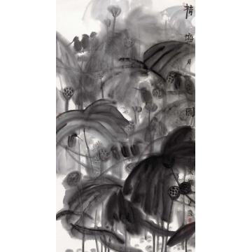 叶菩题国画花鸟荷塘月色图003字画之家