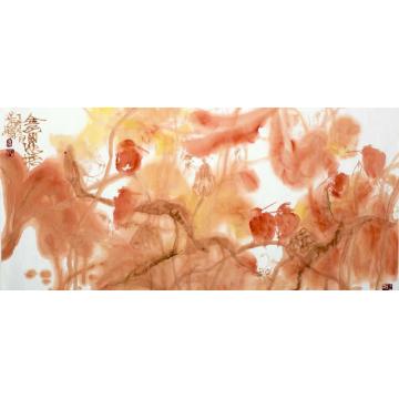叶菩题国画花鸟金色的池塘001字画之家