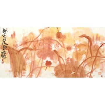 叶菩题国画花鸟金色的池塘002字画之家