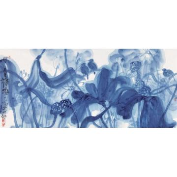 叶菩题国画花鸟月色荷塘001字画之家