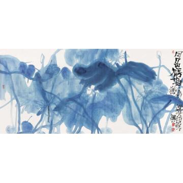叶菩题国画花鸟月色荷塘002字画之家
