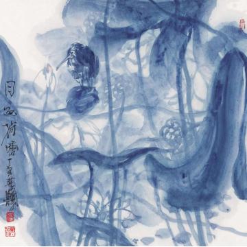 叶菩题国画花鸟月色荷塘003字画之家
