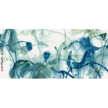 叶菩题国画花鸟月色荷塘004字画之家