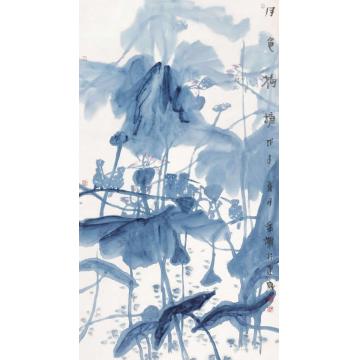 叶菩题国画花鸟月色荷塘006字画之家