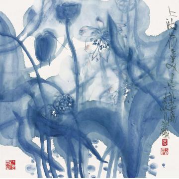 叶菩题国画花鸟上池荷正美 月色乱迷离字画之家