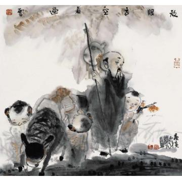 杜觉民国画人物放眼高空看过云字画之家