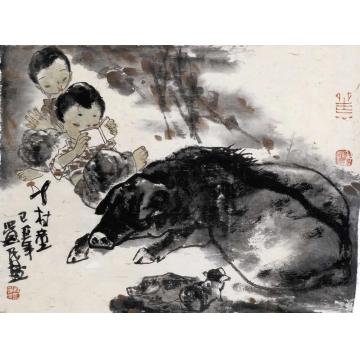 杜觉民国画人物村童1字画之家