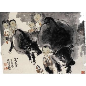 杜觉民国画人物村童2字画之家