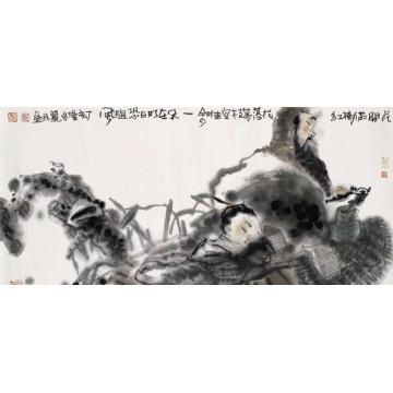 杜觉民国画人物花开花落字画之家