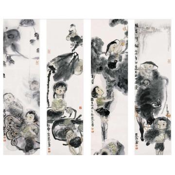 杜觉民国画人物村童1字画之家