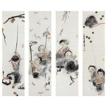 杜觉民国画人物村童2字画之家