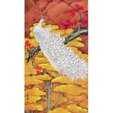 周之江国画花鸟枫叶孔雀图字画之家