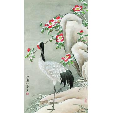 周之江国画花鸟山茶雪鹤字画之家