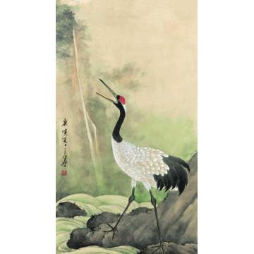 周之江国画花鸟鹤泉图字画之家