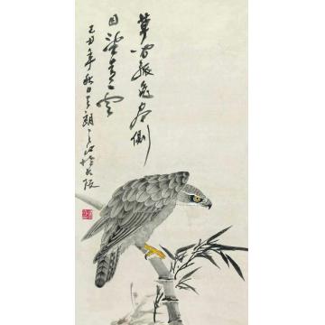 周之江国画花鸟竹鹰图字画之家