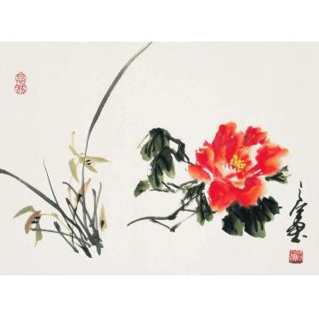 周之江国画花鸟牡丹蕙兰图字画之家