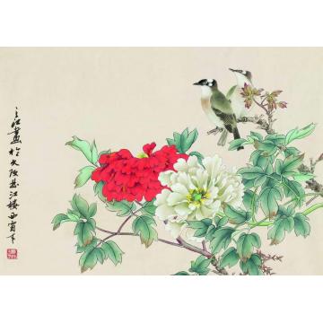 周之江国画花鸟富贵白头字画之家