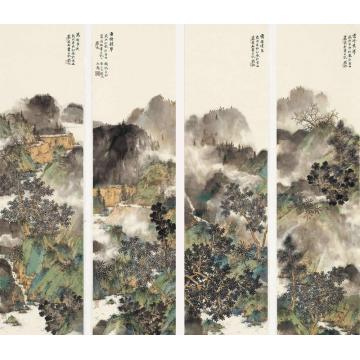 刘旭国画山水四条屏字画之家