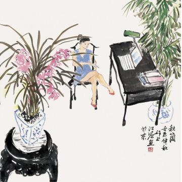 江源国画人物秋兰字画之家