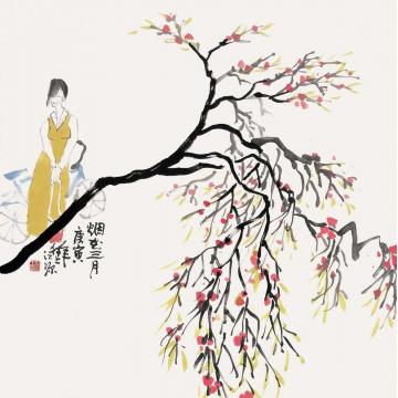 江源国画人物烟花三月001字画之家