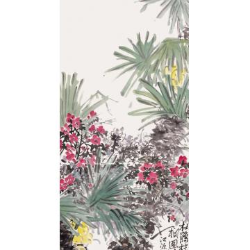 江源国画花鸟杜鹃棕榈图字画之家